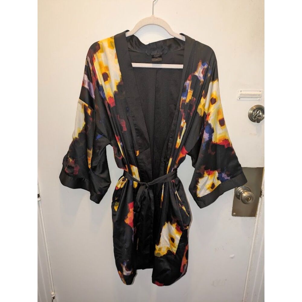 Soma Intimates Women's Black Multicolored Abstract Kimono Robe  Size S/M